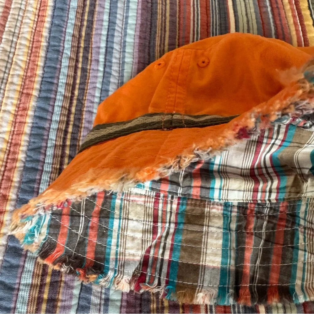 Old Navy Kids Bucket Hat Reversible Orange & Brown Plaid Size Large